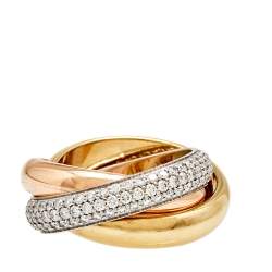 Pre Owned Cartier Trinity De Cartier Diamond 18k Three Tone Gold Rolling Ring Size 47