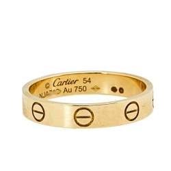 Pre Owned Cartier Love 18k Yellow Gold Narrow Wedding Band Ring Size 54
