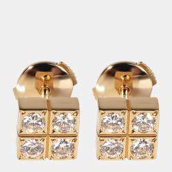 Pre Owned Cartier Square 18K Yellow Gold Diamond Earring