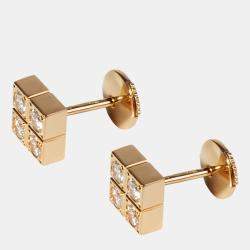 Pre Owned Cartier Square 18K Yellow Gold Diamond Earring