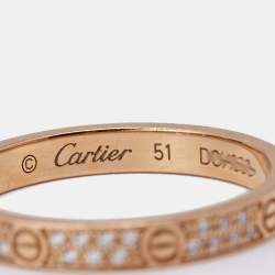 Pre Owned Cartier Love Diamonds 18k Rose Gold Small Model Band Ring Size 51