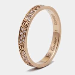 Pre Owned Cartier Love Diamonds 18k Rose Gold Small Model Band Ring Size 51