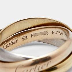 Pre Owned Cartier Trinity Classic 18k Three Tone Gold Rolling Ring Size 53