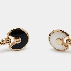 Pre Owned Cartier Amulette De Cartier Onyx Mother of Pearl Diamonds 18k Rose Gold Open Cuff Bracelet 16