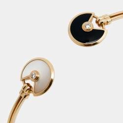 Pre Owned Cartier Amulette De Cartier Onyx Mother of Pearl Diamonds 18k Rose Gold Open Cuff Bracelet 16