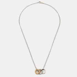 Pre Owned Cartier Love Diamonds 18k Two Tone Gold 3 Loop Double Chain Necklace