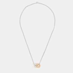 Pre Owned قلادة كارتييه لوف ألماس ذهب ثنائي اللون عيار 18 ثلاث حلقات بسلسلة مزدوجة