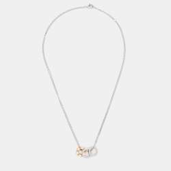 Pre Owned قلادة كارتييه لوف ألماس ذهب ثنائي اللون عيار 18 ثلاث حلقات بسلسلة مزدوجة