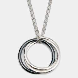 Pre Owned قلادة كارتييه ترينيتي الماس سيراميك أسود وذهب أبيض عيار 18 