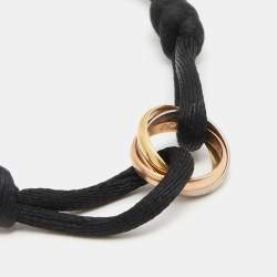 Pre Owned Cartier Trinity 18k Three Tone Gold Adjustable Black Cord Bracelet