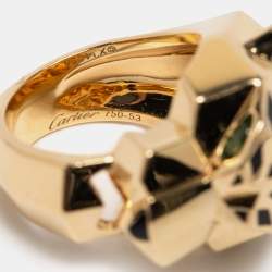 مملوكة مسبقًا Cartier Panthère de Cartier Garnet Onyx Lacquer 18K Yellow Gold Cocktail Ring Size 53