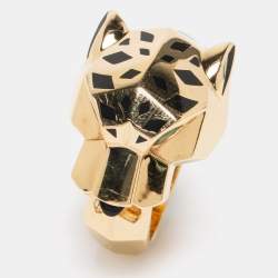 مملوكة مسبقًا Cartier Panthère de Cartier Garnet Onyx Lacquer 18K Yellow Gold Cocktail Ring Size 53