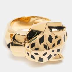 مملوكة مسبقًا Cartier Panthère de Cartier Garnet Onyx Lacquer 18K Yellow Gold Cocktail Ring Size 53