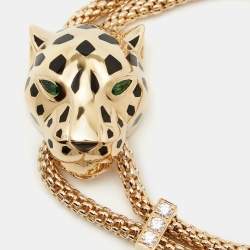 Pre Owned Cartier Panthere de Cartier Diamond Tsavorite Garnet Onyx 18k Yellow Gold Bracelet