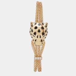 Pre Owned Cartier Panthere de Cartier Diamond Tsavorite Garnet Onyx 18k Yellow Gold Bracelet