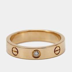 Pre Owned Cartier Love Diamond 18k Rose Gold Band Ring Size 52