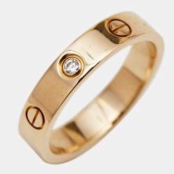 Pre Owned Cartier Love Diamond 18k Rose Gold Band Ring Size 52
