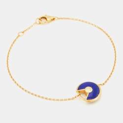 Pre Owned Cartier Amulette De Cartier Lapis Lazuli Diamond 18k Yellow Gold Bracelet