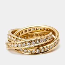 Pre Owned Cartier Trinity Diamond Paved 18k Yellow Gold Rolling Ring Size 52