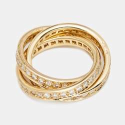 Pre Owned Cartier Trinity Diamond Paved 18k Yellow Gold Rolling Ring Size 52