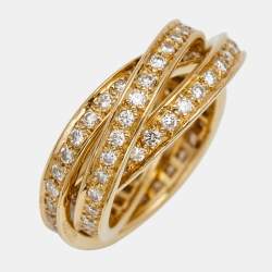 Pre Owned Cartier Trinity Diamond Paved 18k Yellow Gold Rolling Ring Size 52