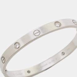 Pre Owned Cartier Love Diamond 18k White Gold Bangle Bracelet 17