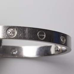 Pre Owned Cartier Love Diamond 18k White Gold Bangle Bracelet 17