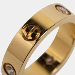 Pre Owned Cartier Love 3 Diamond 18k Yellow Gold Band Ring Size 56