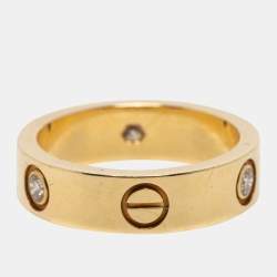 Pre Owned Cartier Love 3 Diamond 18k Yellow Gold Band Ring Size 56