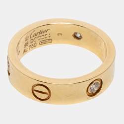 Pre Owned Cartier Love 3 Diamond 18k Yellow Gold Band Ring Size 56