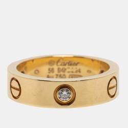 Pre Owned Cartier Love 3 Diamond 18k Yellow Gold Band Ring Size 56