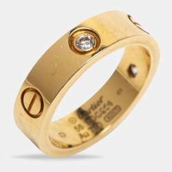 Pre Owned Cartier Love 3 Diamond 18k Yellow Gold Band Ring Size 56