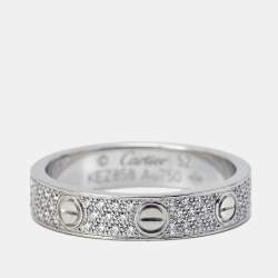 Pre Owned Cartier Love Diamond Paved 18k White Gold Band Ring Size 52