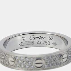 Pre Owned Cartier Love Diamond Paved 18k White Gold Band Ring Size 52
