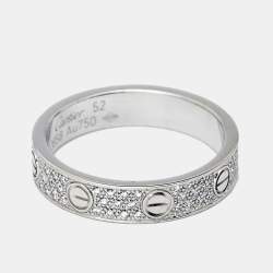 Pre Owned Cartier Love Diamond Paved 18k White Gold Band Ring Size 52