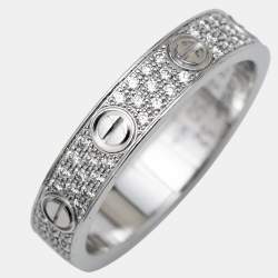 Pre Owned Cartier Love Diamond Paved 18k White Gold Band Ring Size 52