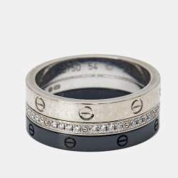 Pre Owned Cartier Love Diamonds Ceramic 18k White Gold Ring Size 54