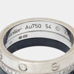 Pre Owned Cartier Love Diamonds Ceramic 18k White Gold Ring Size 54