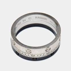 Pre Owned Cartier Love Diamonds Ceramic 18k White Gold Ring Size 54