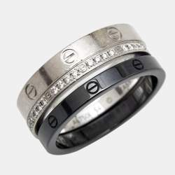 Pre Owned Cartier Love Diamonds Ceramic 18k White Gold Ring Size 54