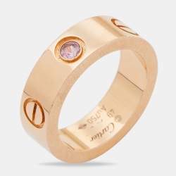 Pre Owned Cartier Love Pink Sapphire 18k Rose Gold Band Ring Size 49
