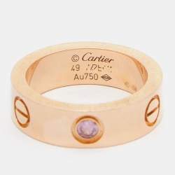 Pre Owned Cartier Love Pink Sapphire 18k Rose Gold Band Ring Size 49