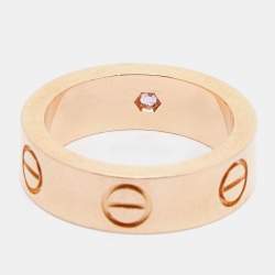Pre Owned Cartier Love Pink Sapphire 18k Rose Gold Band Ring Size 49