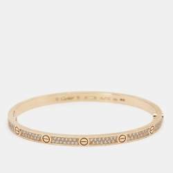 Pre Owned Cartier Love Diamond Pave 18k Rose Gold Bracelet 16