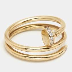 Pre Owned Cartier Juste Un Clou Coiled Diamond 18k Yellow Gold Band Ring Size 51