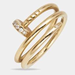 Pre Owned Cartier Juste Un Clou Coiled Diamond 18k Yellow Gold Band Ring Size 51