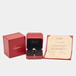 Pre Owned Cartier Amulette De Cartier Mother of Pearl Diamond 18k Yellow Gold Ring Size 54