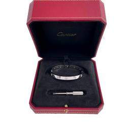 Pre Owned Cartier Love 10 Diamond White Gold Bracelet Size 17