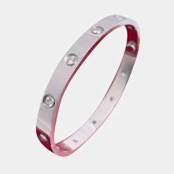 Pre Owned Cartier Love 10 Diamond White Gold Bracelet Size 17