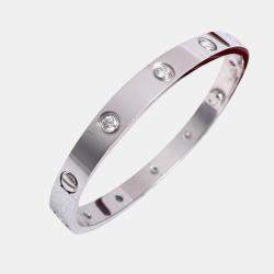Pre Owned Cartier Love 10 Diamond White Gold Bracelet Size 17